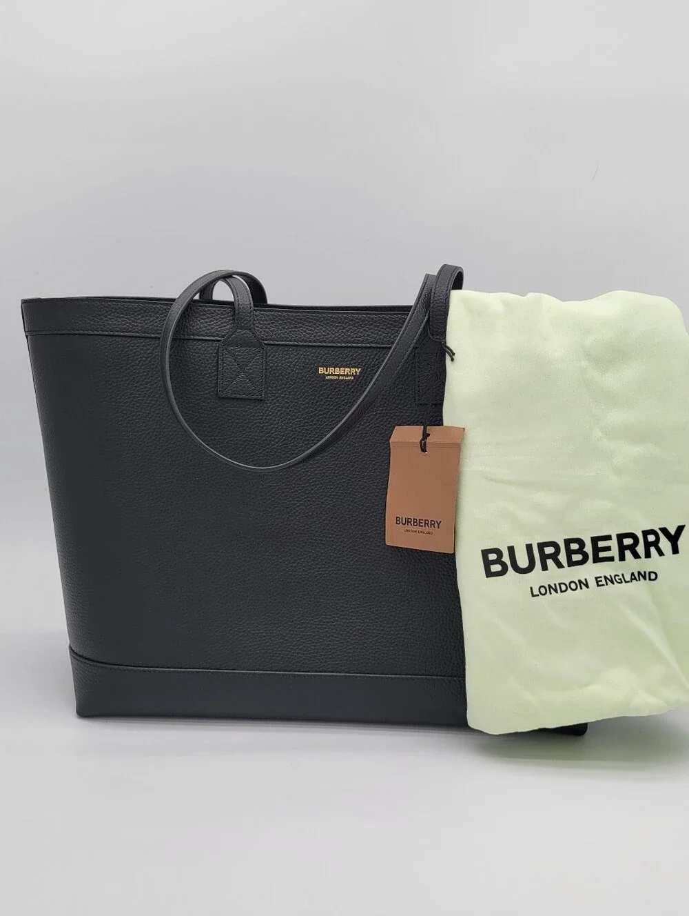 Burberry Medium Grainy Black Leather Tote Bag-NWT - Picture 1 of 11